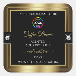 Casual Black Shiny Coffee Brown Logo Product Label