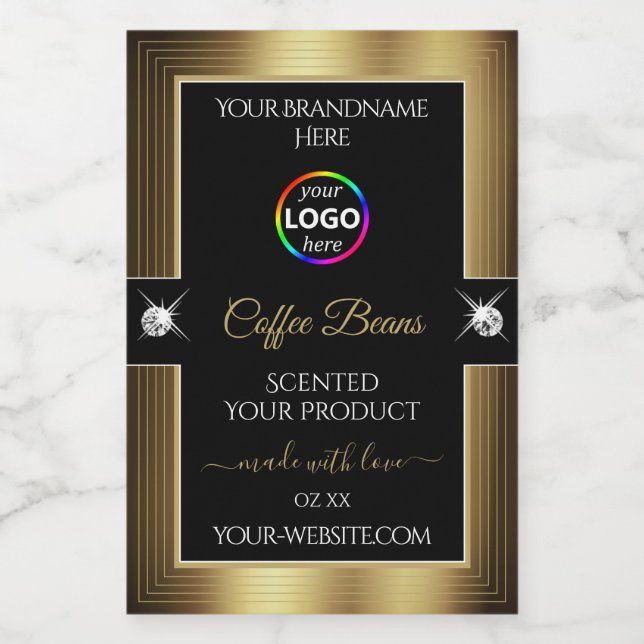 Casual Black Shiny Coffee Brown Logo Product Label (Single Label)