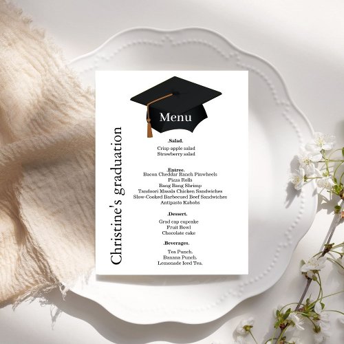 Casual black  white script Graduation party  menu