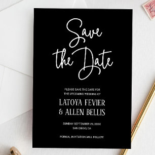 Casual Black White Writing Save The Date Wedding Invitation
