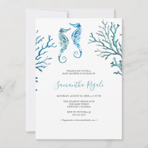 Casual Blue Seahorse Watercolor Baby Shower Invite