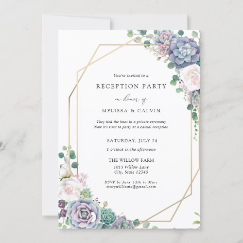 Casual Boho Succulent Wedding Reception Invitation