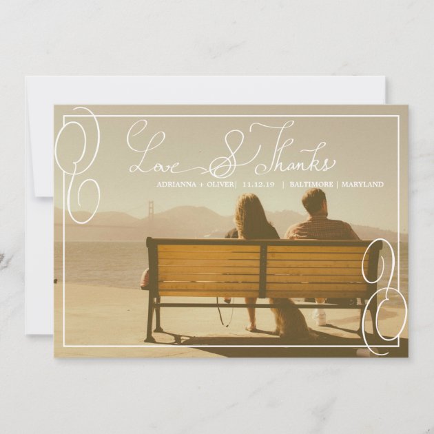 Casual Border Wedding Love And Thanks Typography Thank You Card