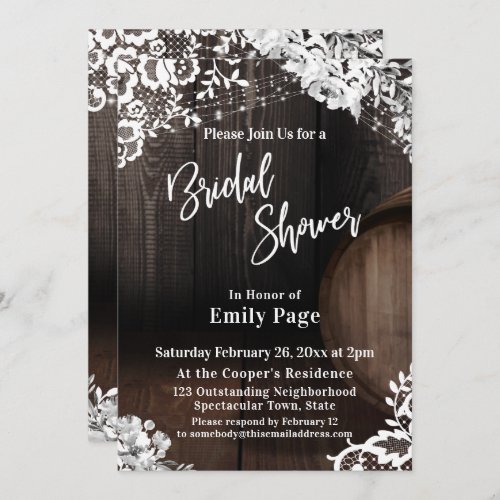 Casual Bridal Shower Barrel Lace Lights  Flowers Invitation