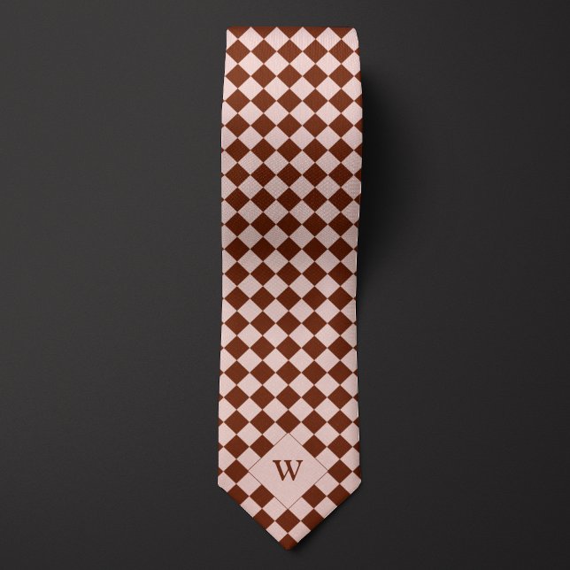 Casual Brown Checkered Monogram Neck Tie (Creator Uploaded)