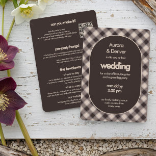 Casual Brown Plaid Cozy All In One Wedding Invitation