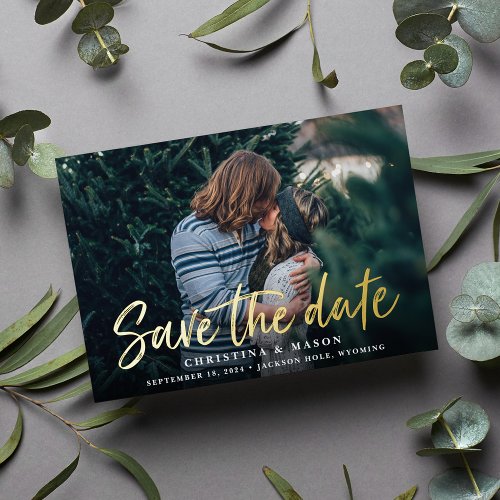 Casual Brush Foil Save the Date Photo Card