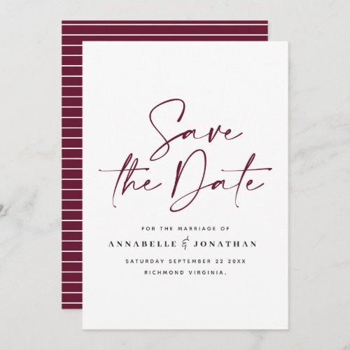 Casual burgundy mustard typography wedding save the date