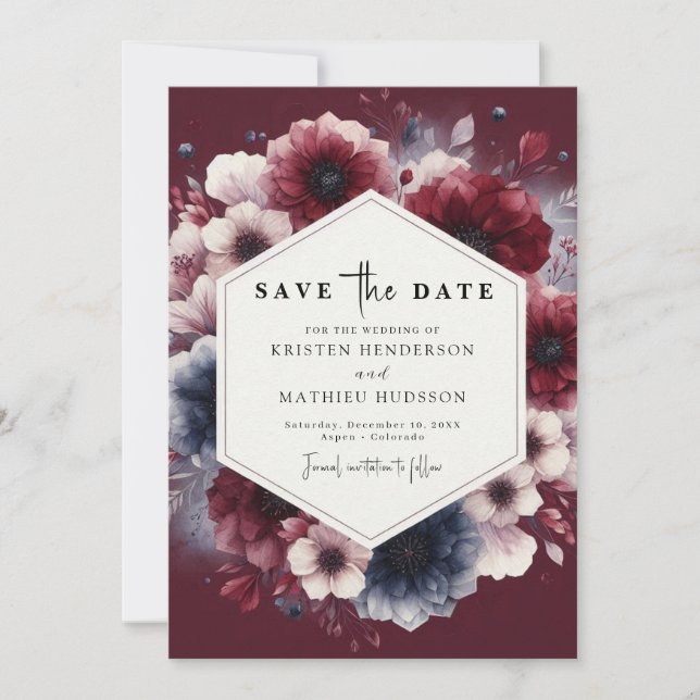 Casual Burgundy Wedding Save The Date (Front)