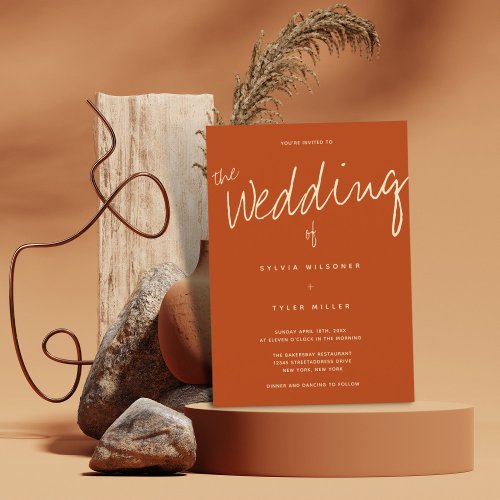 Casual Burnt Orange Typography Wedding Invitation