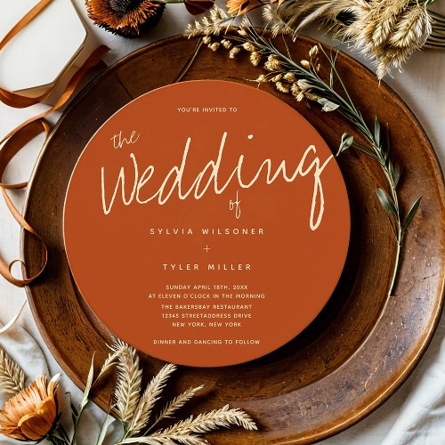 Casual Burnt Orange Typography Wedding Invitation