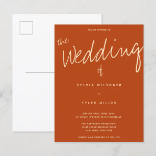 Casual Burnt Orange Typography Wedding Invitation Postcard