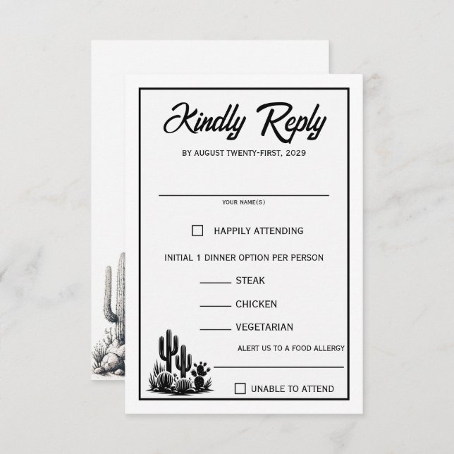 Casual Cactus Food Choices RSVP Card (Front/Back)