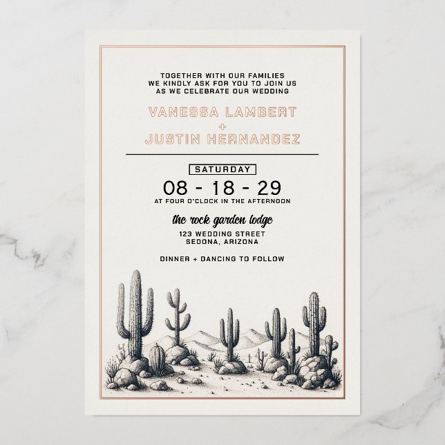 Casual Cactus Wedding Foil Invitation (Front)