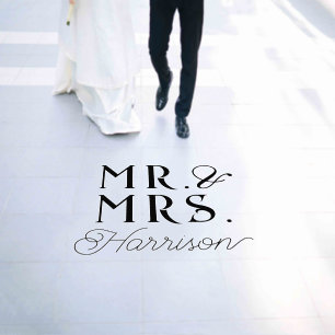 Casual Calligraphy Script Mr. & Mrs. Name Wedding Floor Decals