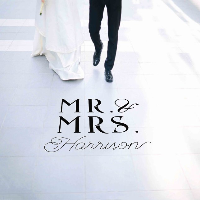 Casual Calligraphy Script Mr. & Mrs. Name Wedding Floor Decals (Wedding)
