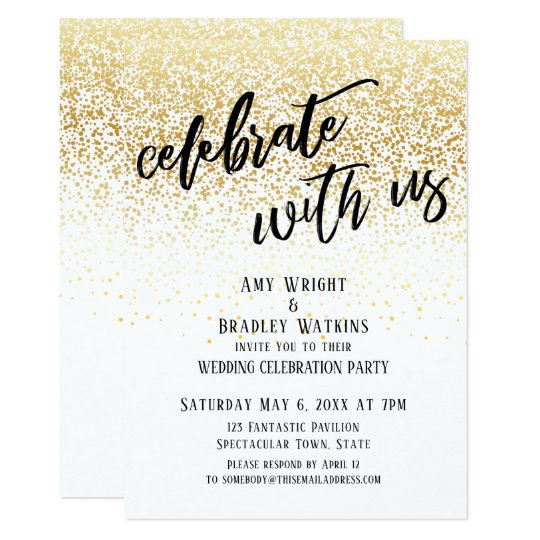 Casual Celebrate with Us Gold Confetti Reception Invitation | Zazzle.com