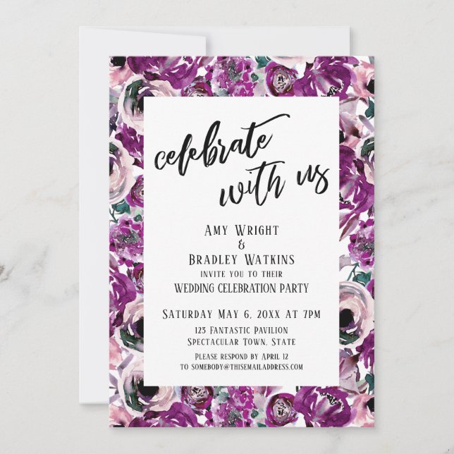 Casual Celebrate with Us Pink Watercolor Flowers Invitation (Front)