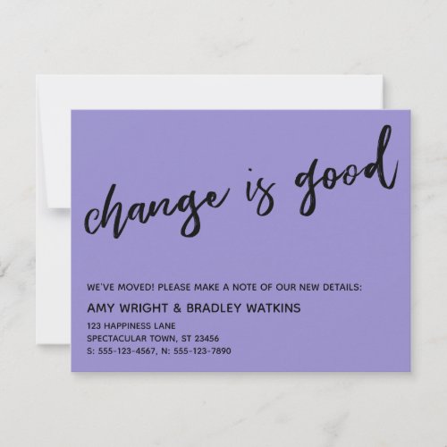 Casual Change is Good Purple New Address Card