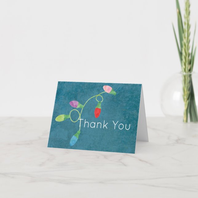 Casual, Christmas Lights Theme Wedding Thank You Card (Front)