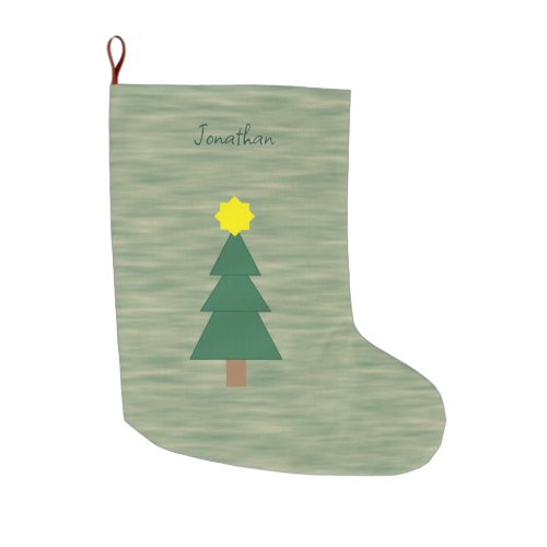 Casual Christmas Tree Star Green Faux Wood  Large Christmas Stocking