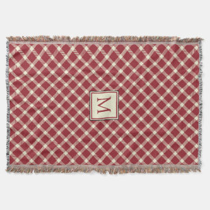 Casual Classic Red Plaid with Monogram Throw Blanket