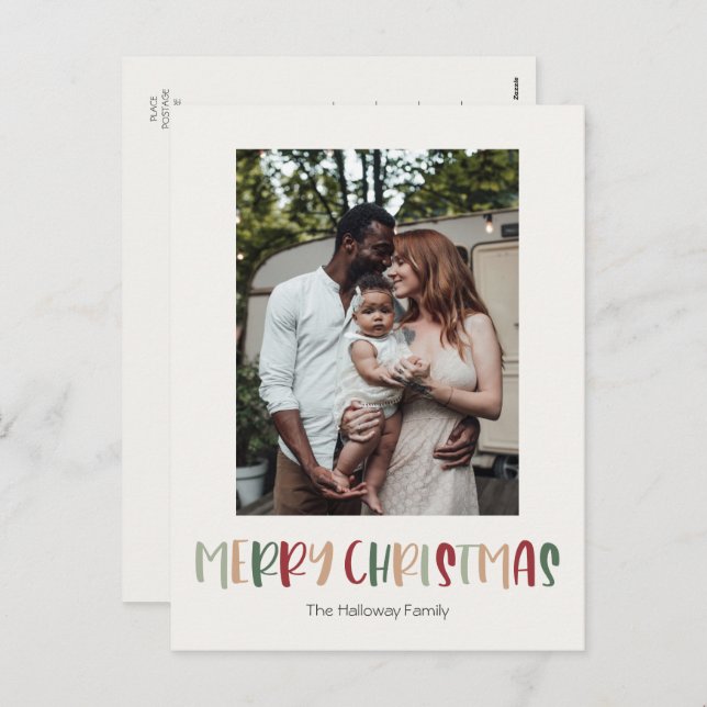 Casual Colorful Christmas Vertical Single Photo Holiday Postcard (Front/Back)