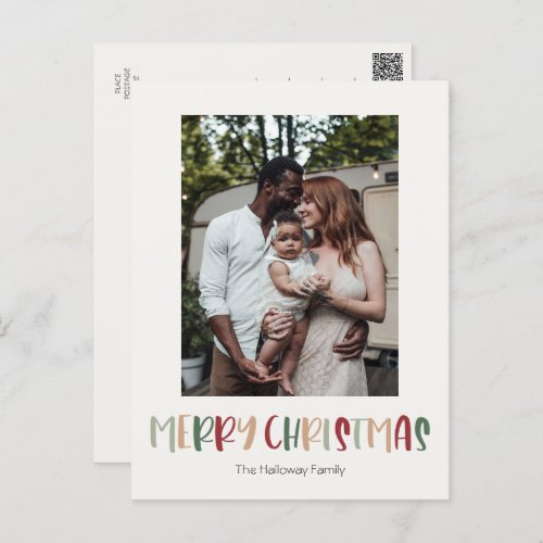 Casual Colorful Christmas Vertical Single Photo Holiday Postcard