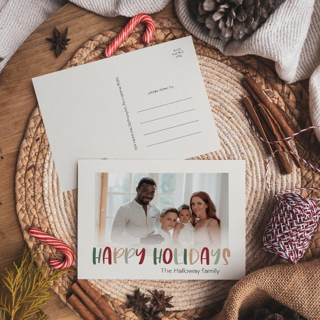 Casual Colorful Happy Holidays Faded Photo Holiday Postcard (Creator Uploaded)