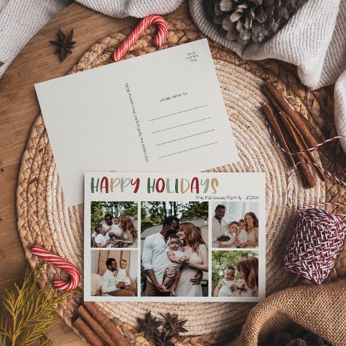 Casual Colorful Happy Holidays Five_Photo Holiday Postcard