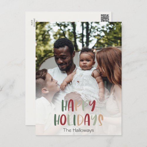 Casual Colorful Happy Holidays Full Vertical Photo Holiday Postcard
