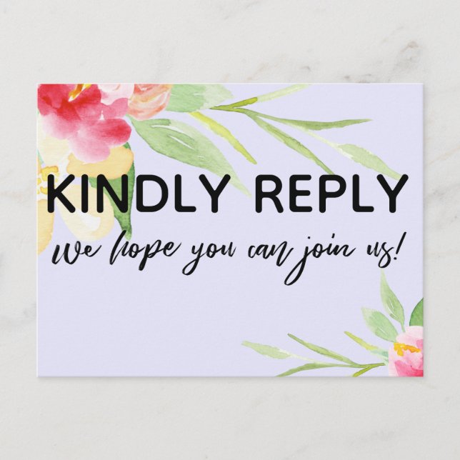 Casual Colorful Watercolor Floral RSVP Lavender Postcard (Front)