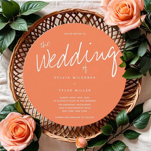 Casual Coral Typography Wedding Invitation