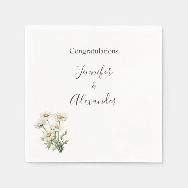 Casual Country Wedding Daisy Floral Personalized Napkins (Front)