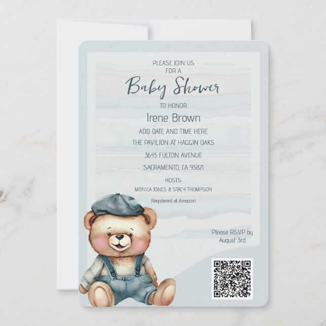 Casual Cozy Bear Baby Shower Invitation (Front)