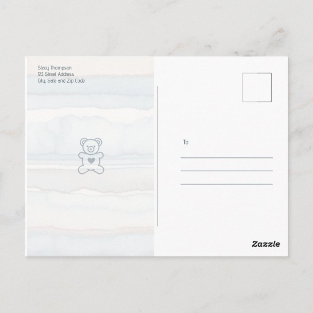 Casual Cozy Bear Baby Shower Invitation Postcard (Back)