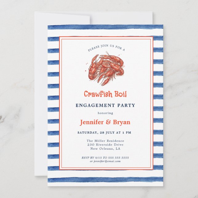 Casual Crawfish Boil engagement party invitation (Front)