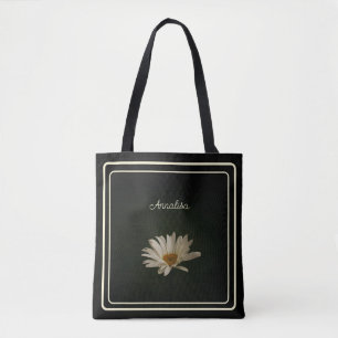 Casual Daisy Flower Personalized Black Tote Bag