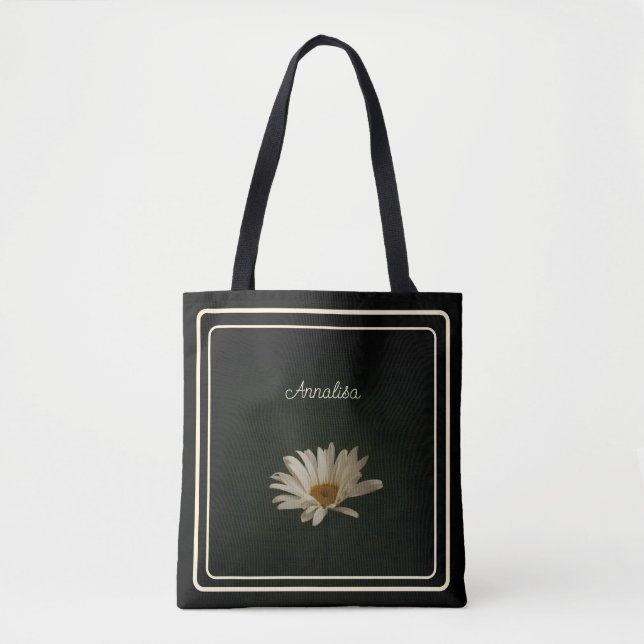 Casual Daisy Flower Personalized Black  Tote Bag (Front)
