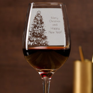 Casual decorated Christmas tree engraved Wine Glass