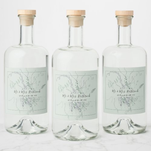 Casual Delicate Sage Greenery Personalized Wedding Liquor Bottle Label