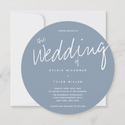 Casual Dusty Blue Typography Wedding Invitation