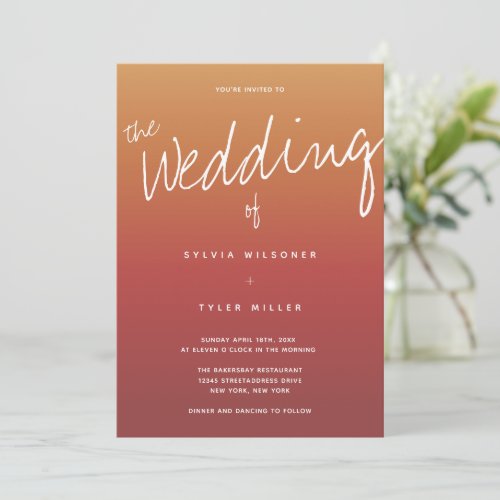 Casual Dusty Sunset Typography Wedding Invitation