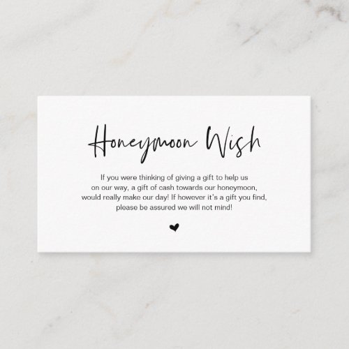 Casual elegance Black Font Honeymoon Wish Enclosure Card