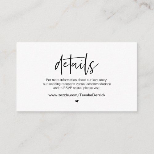 Casual elegance Black font  Wedding Details Enclosure Card