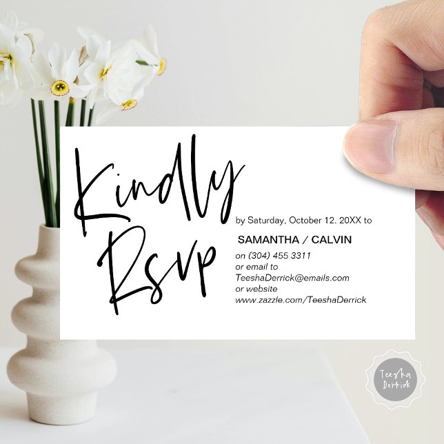 Casual Elegance, Black Script, RSVP respond Enclosure Card (Kindly RSVP, Wedding Invitation Response Enclosed Card, in Black and White)