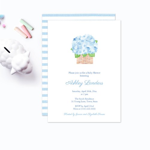 Casual Elegance Blue Hydrangea Boy Baby Shower Invitation