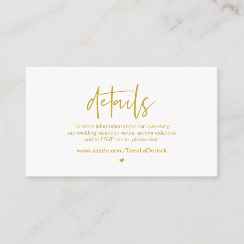 Casual elegance Gold font  Wedding Details Enclosure Card