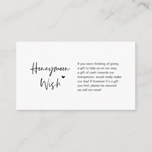 Casual elegance minimal Black ink Honeymoon Wish Enclosure Card