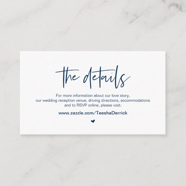 Casual elegance, Navy Blue, Our Wedding Details Enclosure Card (Front)